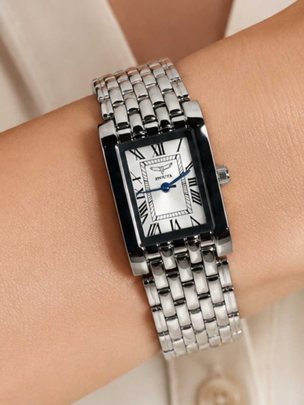Invicta Silver Rectangular Women's Stainless Steel Watch with White Dial